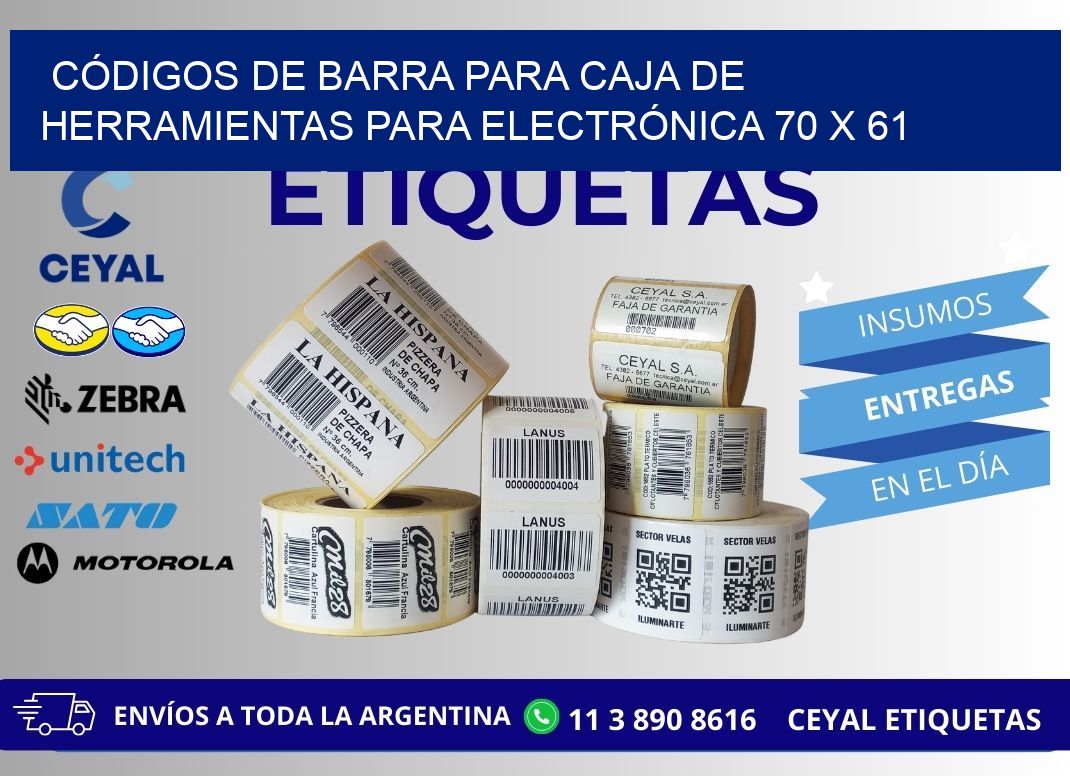 CÓDIGOS DE BARRA PARA CAJA DE HERRAMIENTAS PARA ELECTRÓNICA 70 x 61