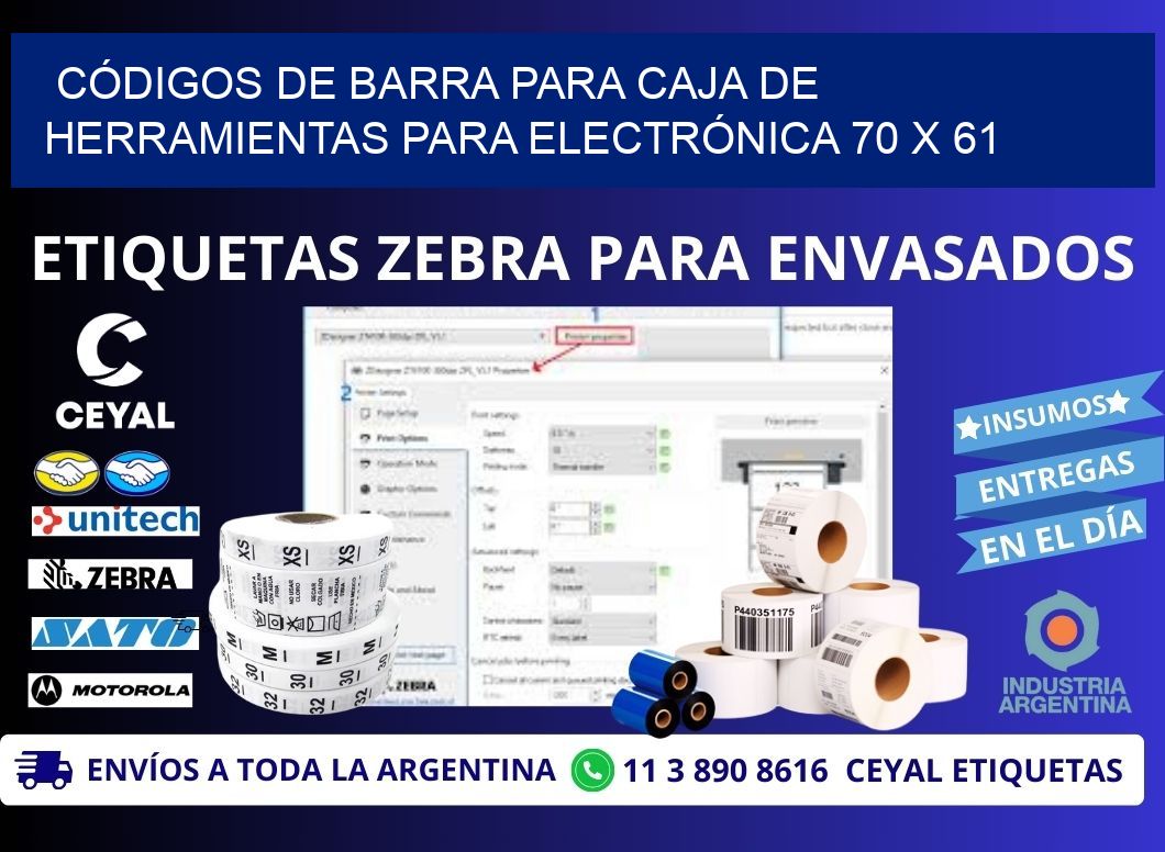 CÓDIGOS DE BARRA PARA CAJA DE HERRAMIENTAS PARA ELECTRÓNICA 70 x 61