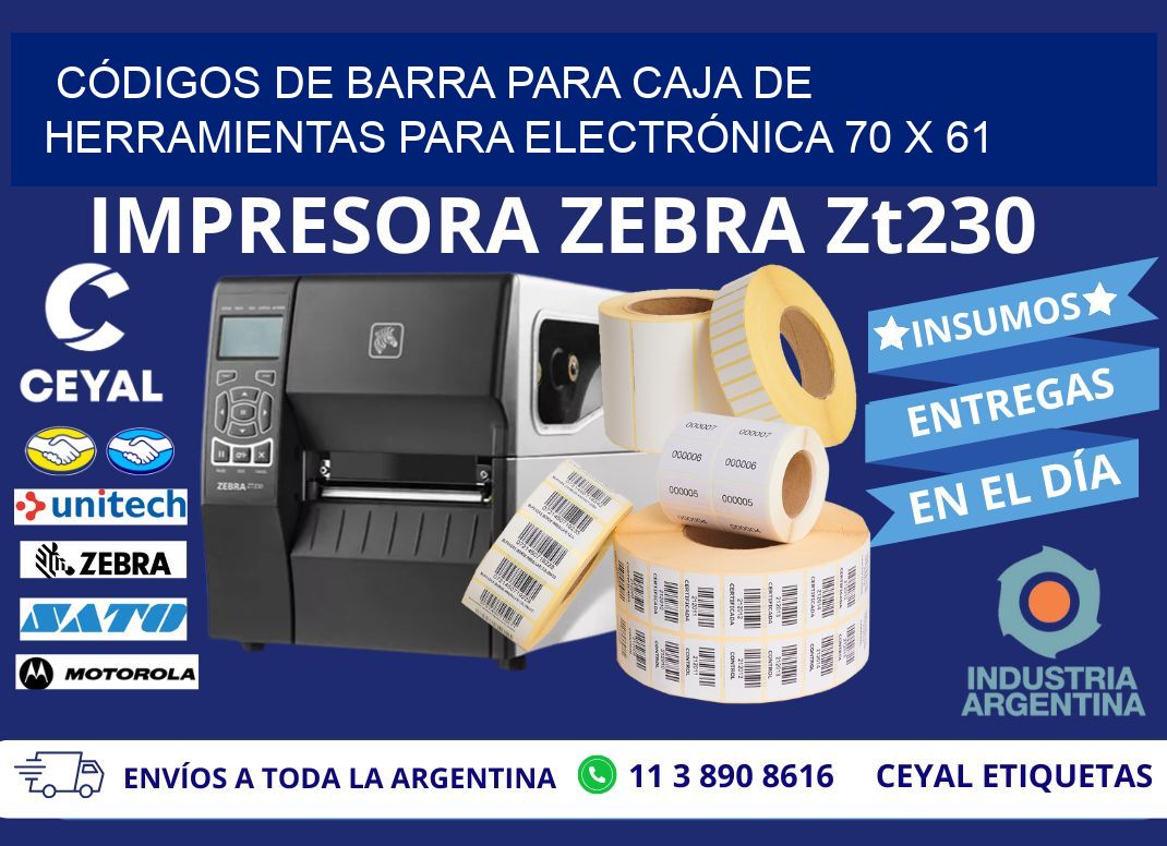 CÓDIGOS DE BARRA PARA CAJA DE HERRAMIENTAS PARA ELECTRÓNICA 70 x 61