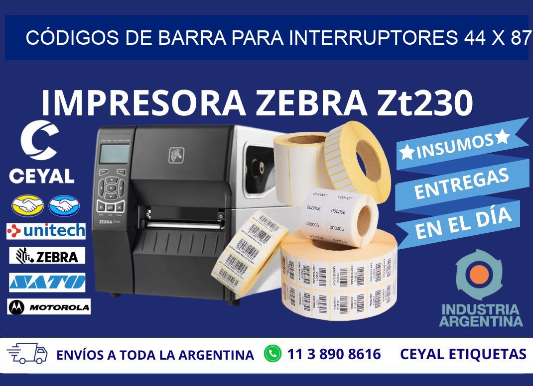 CÓDIGOS DE BARRA PARA INTERRUPTORES 44 x 87