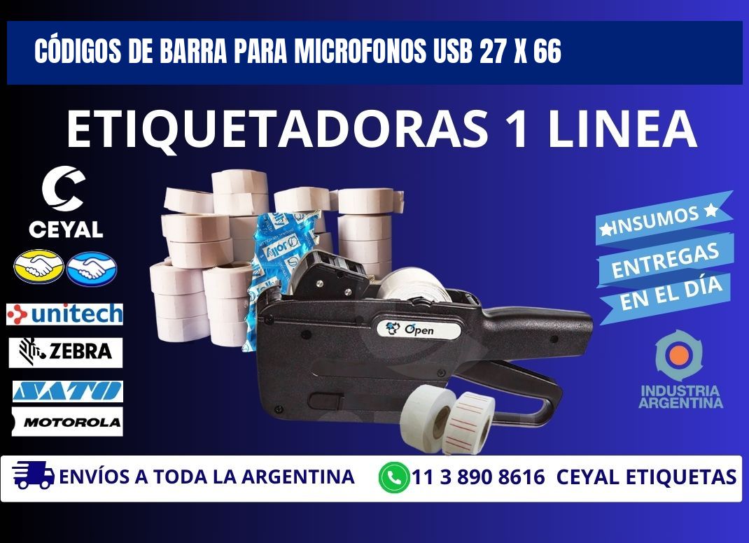 CÓDIGOS DE BARRA PARA MICROFONOS USB 27 x 66