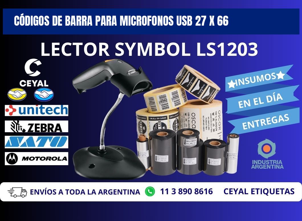 CÓDIGOS DE BARRA PARA MICROFONOS USB 27 x 66