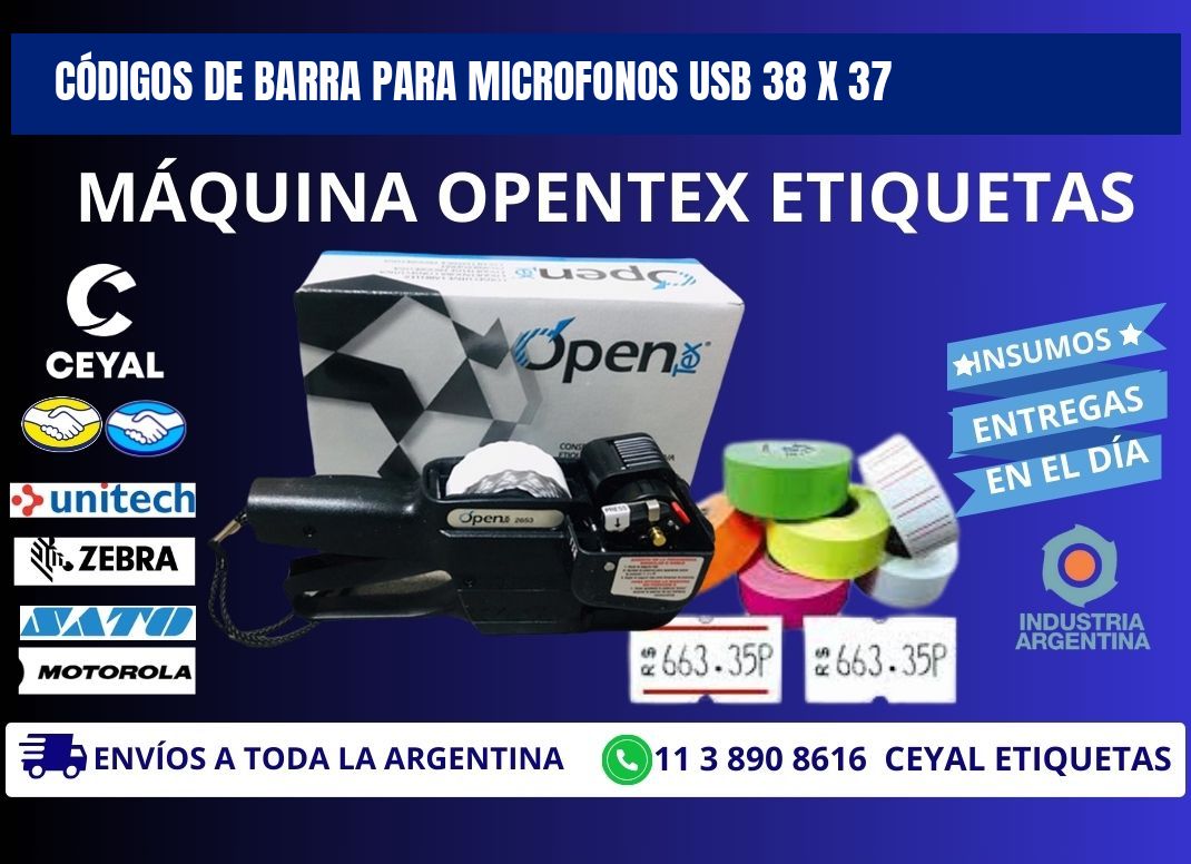 CÓDIGOS DE BARRA PARA MICROFONOS USB 38 x 37