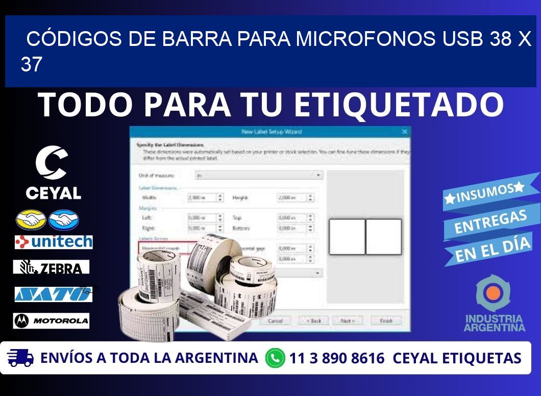 CÓDIGOS DE BARRA PARA MICROFONOS USB 38 x 37