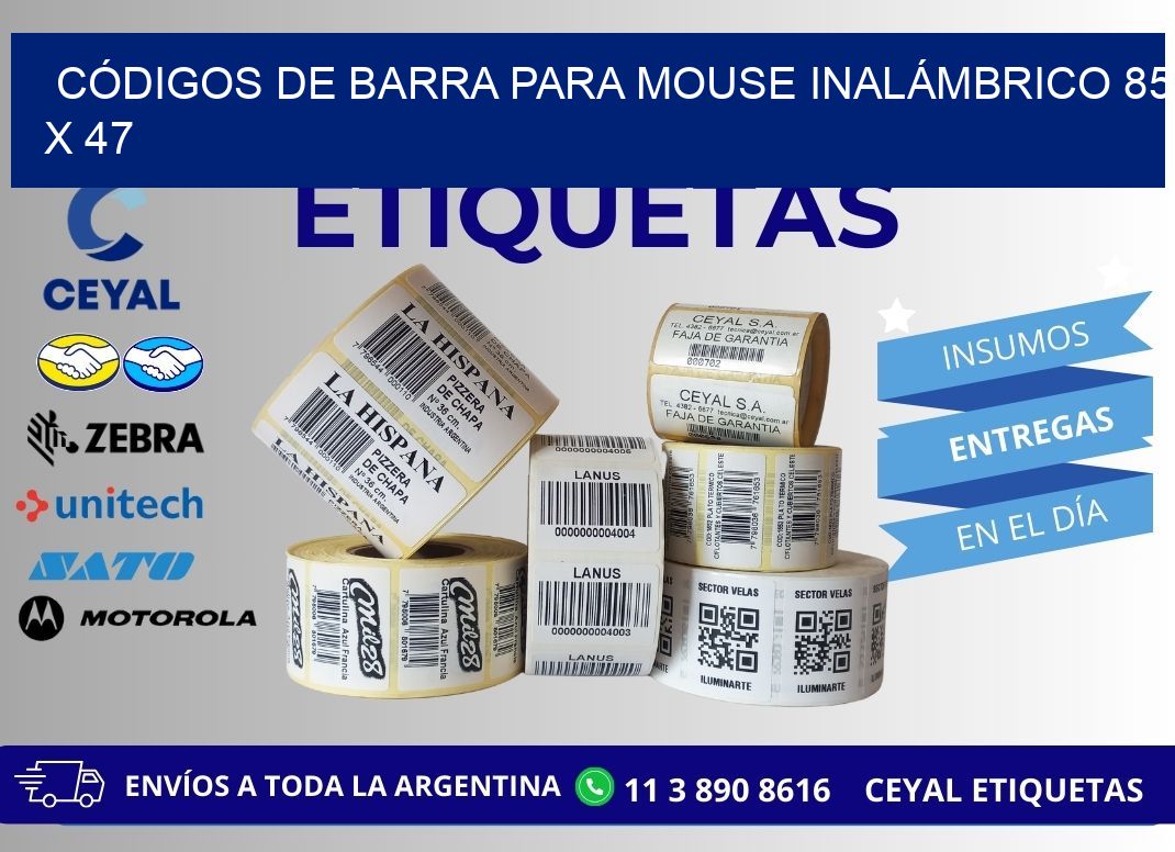 CÓDIGOS DE BARRA PARA MOUSE INALÁMBRICO 85 x 47