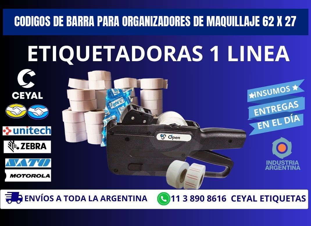 CODIGOS DE BARRA PARA ORGANIZADORES DE MAQUILLAJE 62 x 27