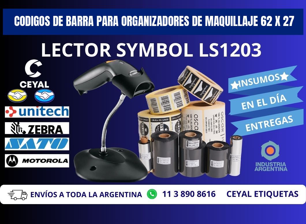 CODIGOS DE BARRA PARA ORGANIZADORES DE MAQUILLAJE 62 x 27