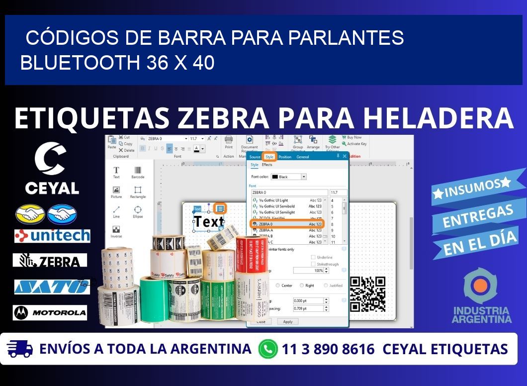 CÓDIGOS DE BARRA PARA PARLANTES BLUETOOTH 36 x 40