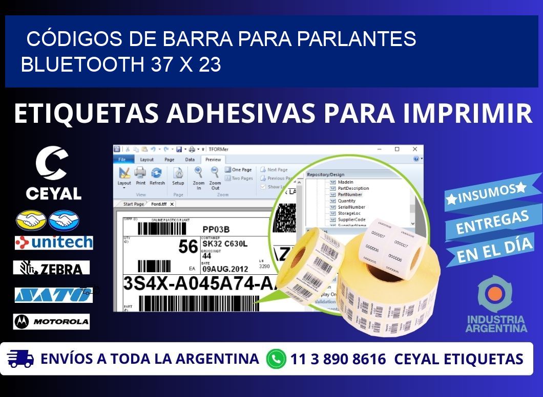 CÓDIGOS DE BARRA PARA PARLANTES BLUETOOTH 37 x 23