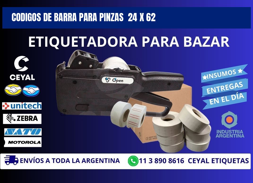 CODIGOS DE BARRA PARA PINZAS  24 x 62