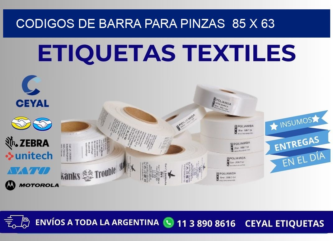CODIGOS DE BARRA PARA PINZAS  85 x 63