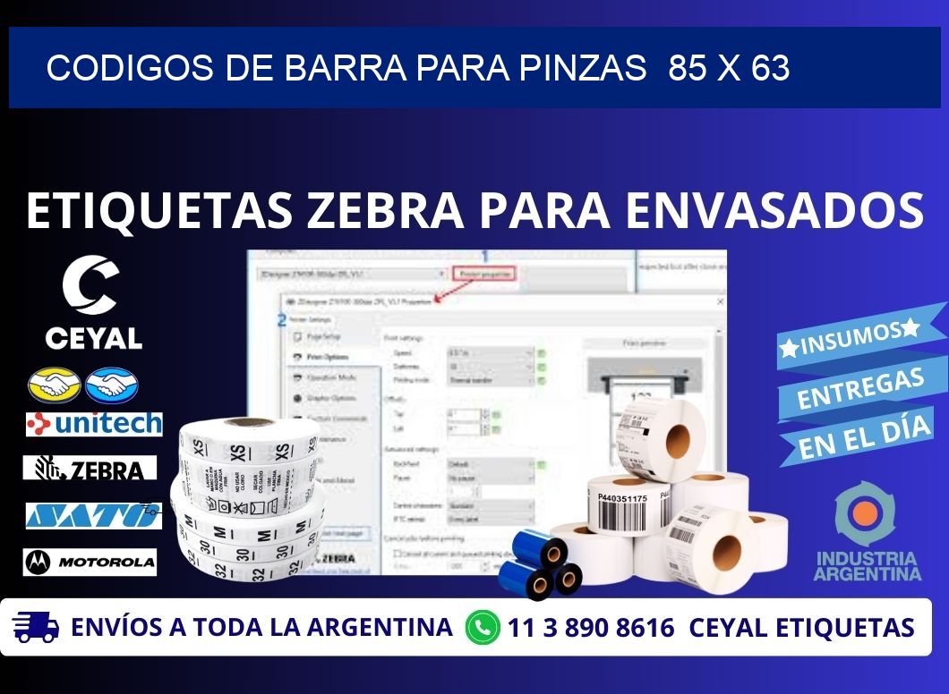 CODIGOS DE BARRA PARA PINZAS  85 x 63