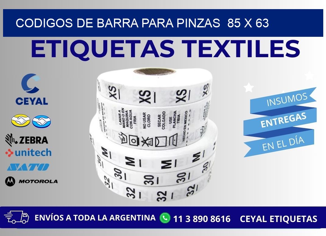 CODIGOS DE BARRA PARA PINZAS  85 x 63