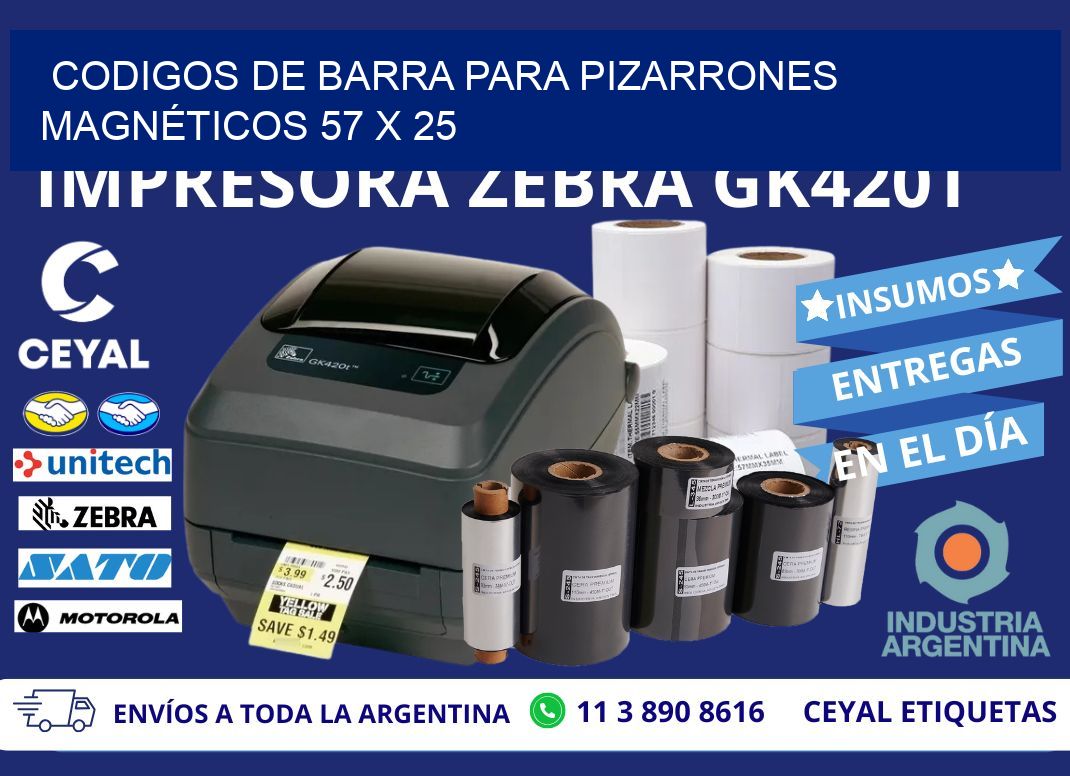 CODIGOS DE BARRA PARA PIZARRONES MAGNÉTICOS 57 x 25