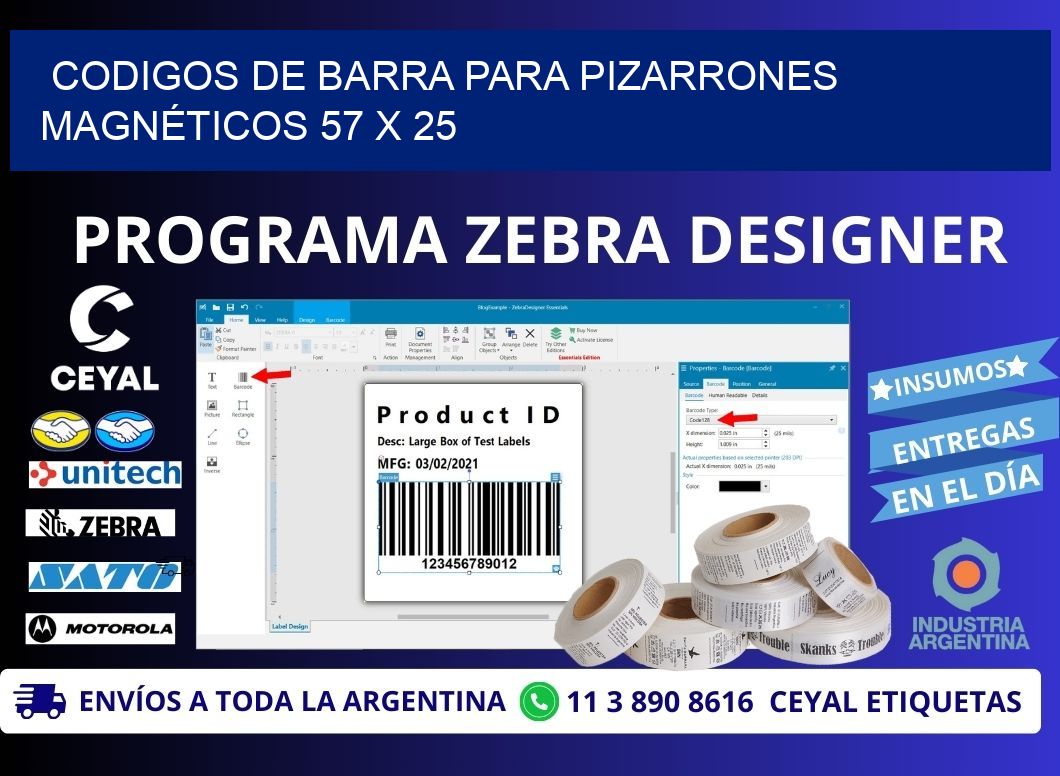 CODIGOS DE BARRA PARA PIZARRONES MAGNÉTICOS 57 x 25