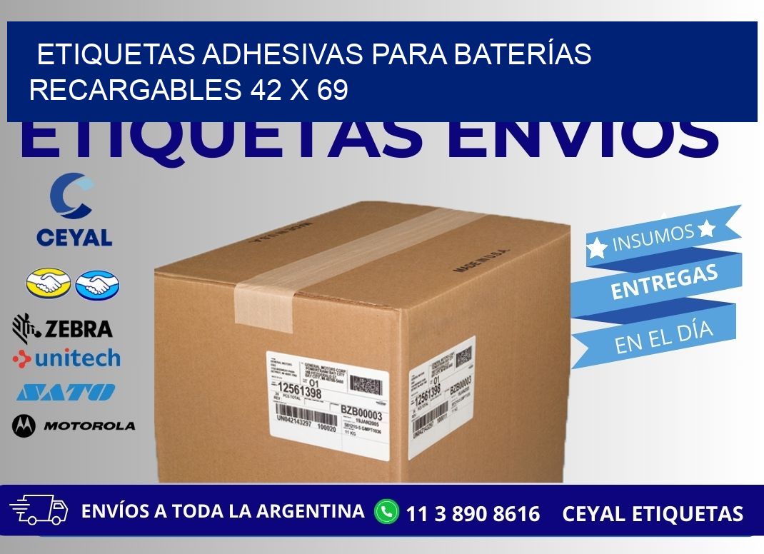 ETIQUETAS ADHESIVAS PARA BATERÍAS RECARGABLES 42 x 69