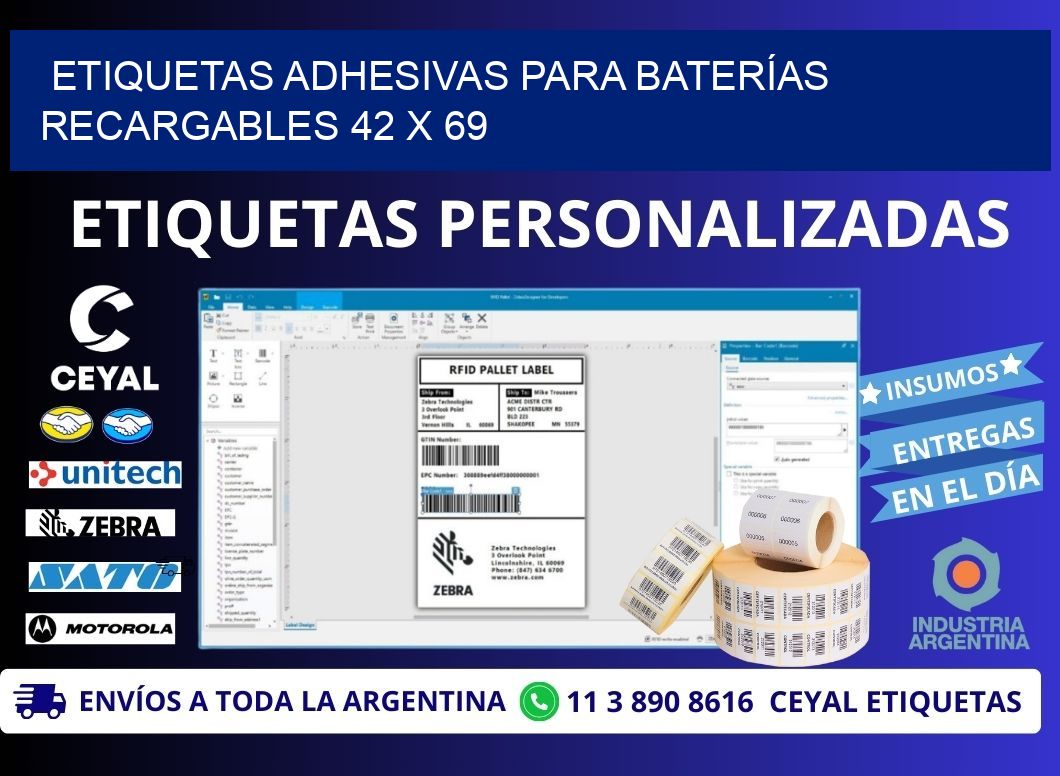 ETIQUETAS ADHESIVAS PARA BATERÍAS RECARGABLES 42 x 69