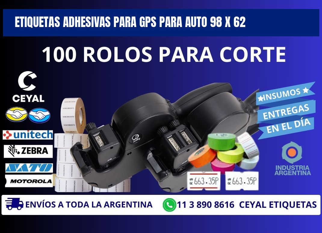 ETIQUETAS ADHESIVAS PARA GPS PARA AUTO 98 x 62