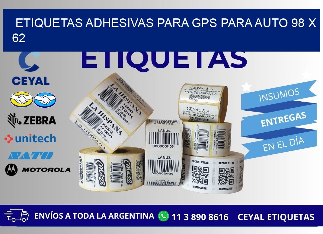 ETIQUETAS ADHESIVAS PARA GPS PARA AUTO 98 x 62