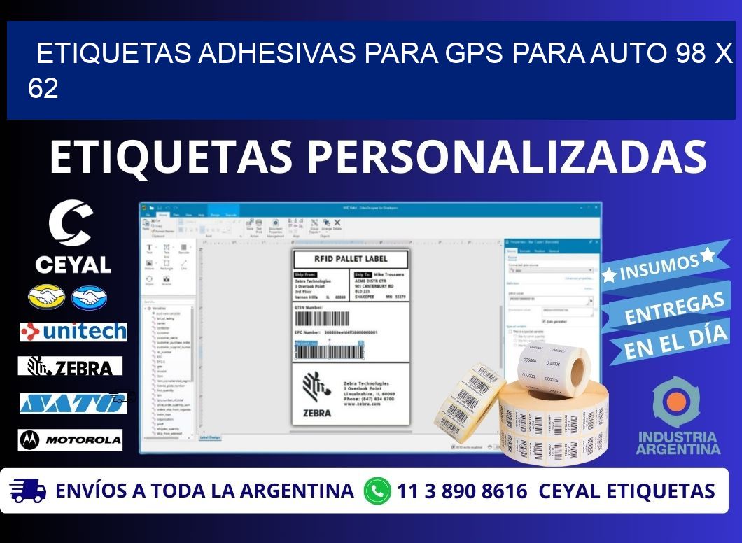 ETIQUETAS ADHESIVAS PARA GPS PARA AUTO 98 x 62