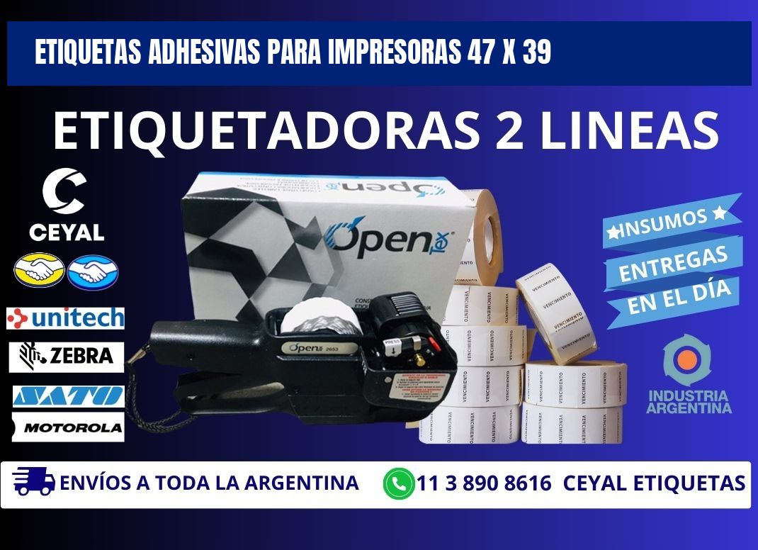 ETIQUETAS ADHESIVAS PARA IMPRESORAS 47 x 39