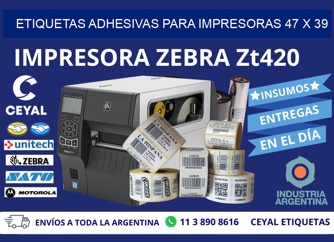 ETIQUETAS ADHESIVAS PARA IMPRESORAS 47 x 39