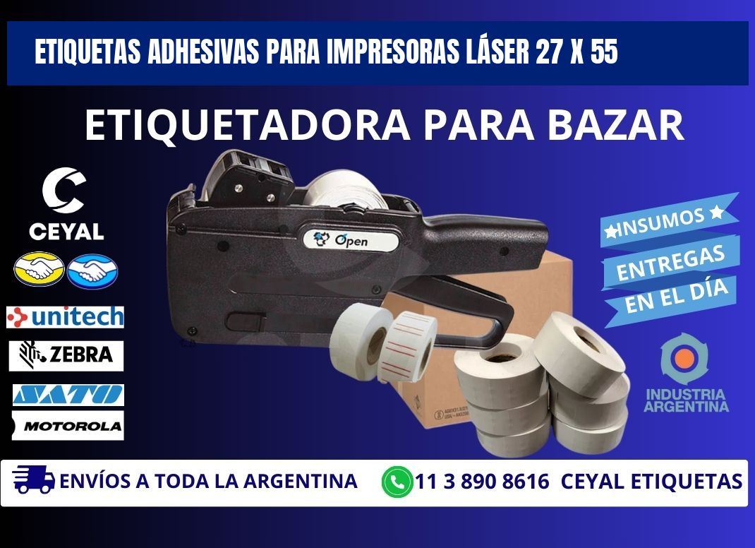 ETIQUETAS ADHESIVAS PARA IMPRESORAS LÁSER 27 x 55