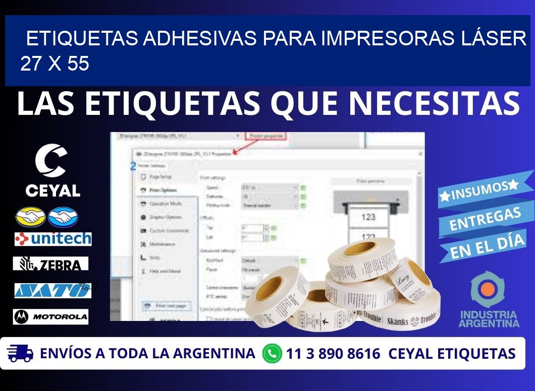 ETIQUETAS ADHESIVAS PARA IMPRESORAS LÁSER 27 x 55