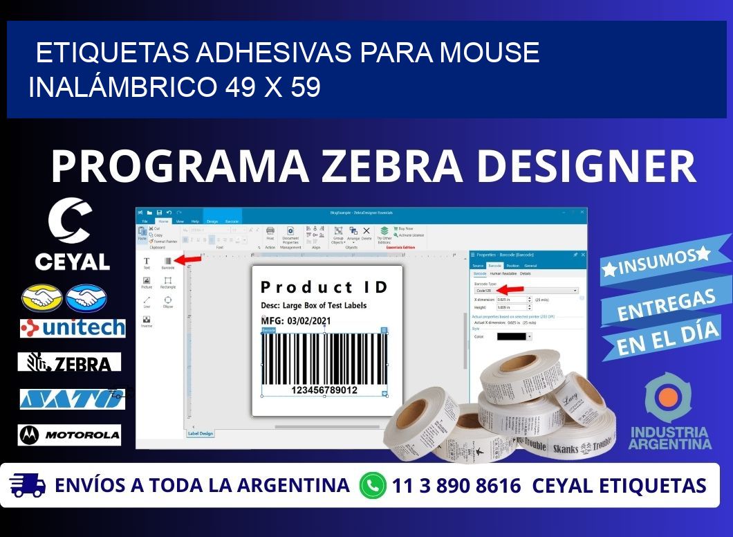 ETIQUETAS ADHESIVAS PARA MOUSE INALÁMBRICO 49 x 59