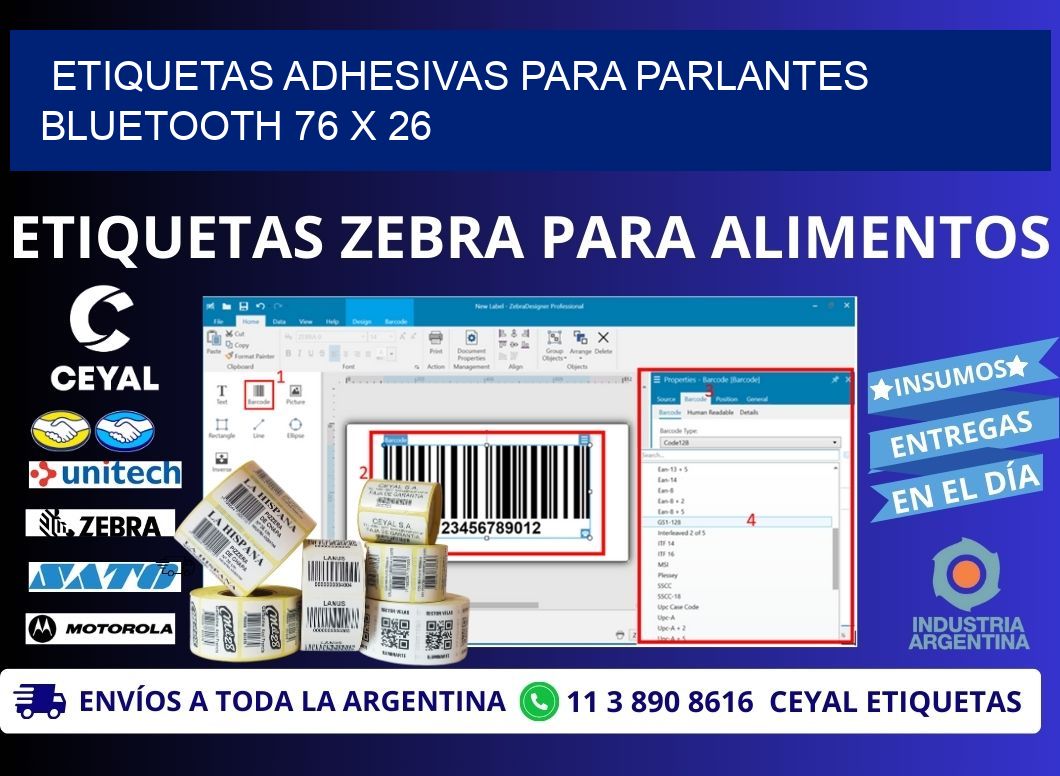 ETIQUETAS ADHESIVAS PARA PARLANTES BLUETOOTH 76 x 26