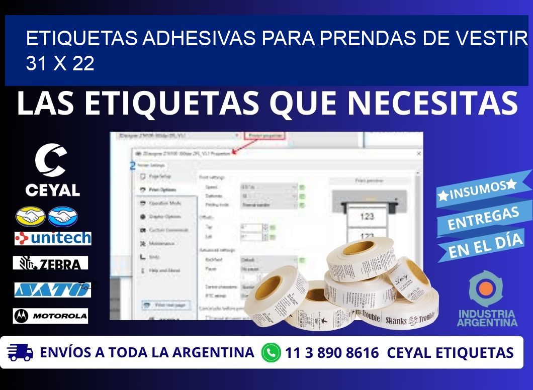 ETIQUETAS ADHESIVAS PARA PRENDAS DE VESTIR  31 x 22