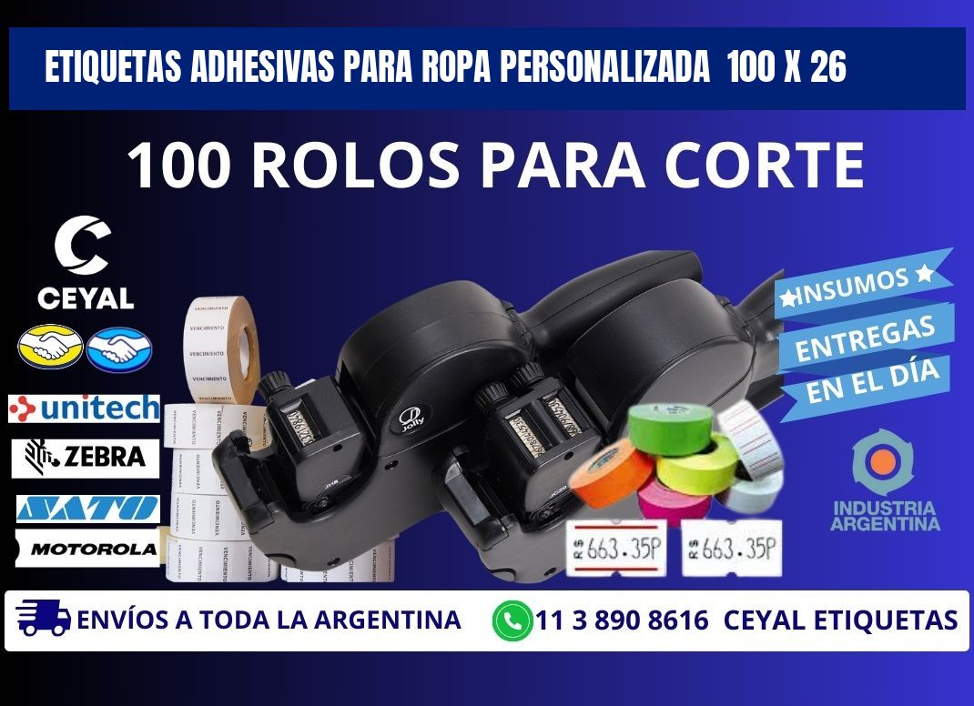 ETIQUETAS ADHESIVAS PARA ROPA PERSONALIZADA  100 x 26