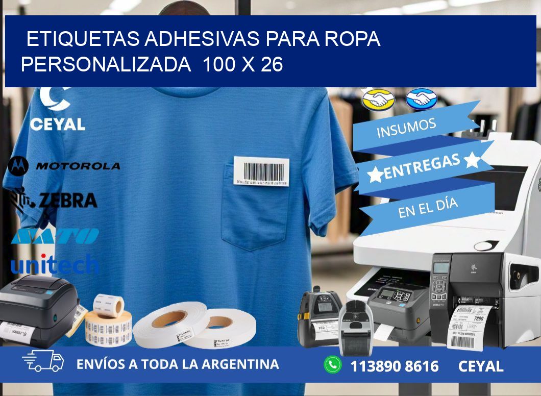 ETIQUETAS ADHESIVAS PARA ROPA PERSONALIZADA  100 x 26