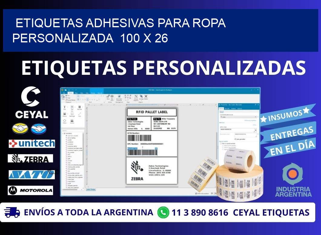 ETIQUETAS ADHESIVAS PARA ROPA PERSONALIZADA  100 x 26