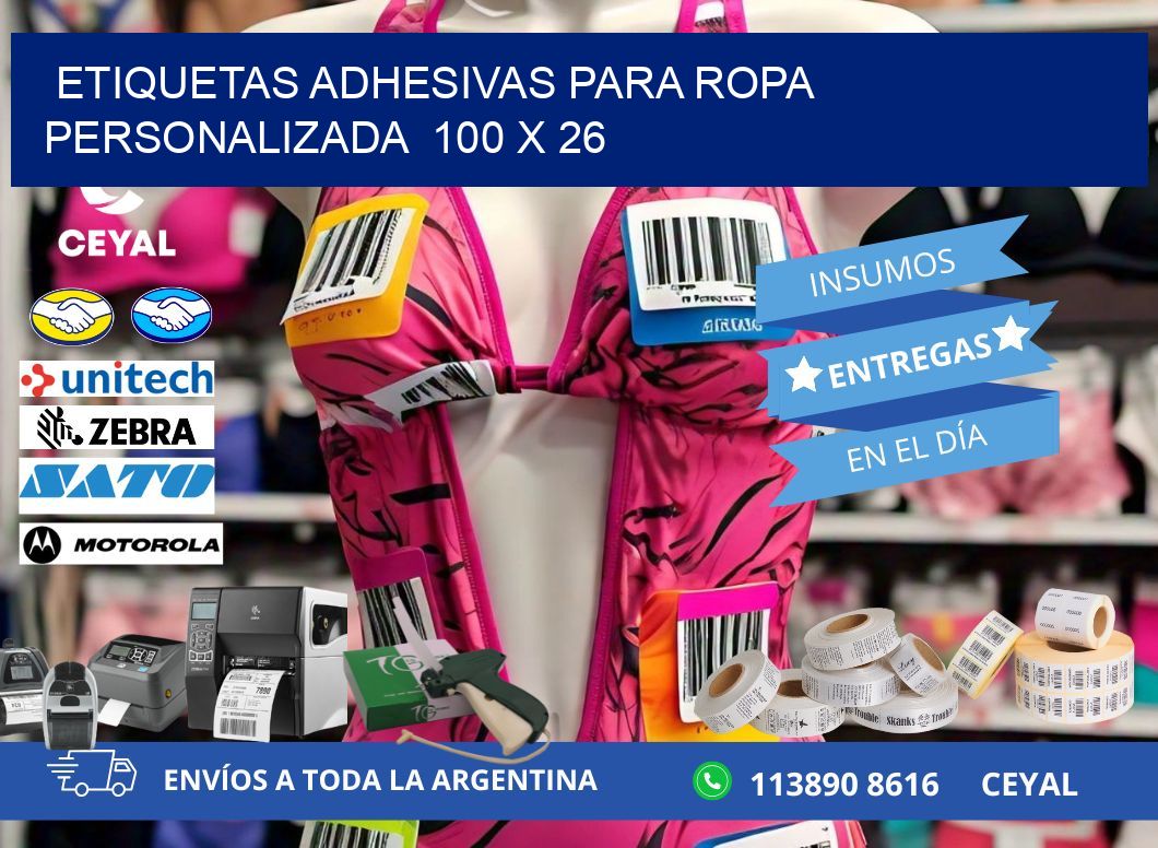 ETIQUETAS ADHESIVAS PARA ROPA PERSONALIZADA  100 x 26