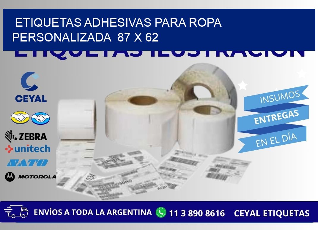 ETIQUETAS ADHESIVAS PARA ROPA PERSONALIZADA  87 x 62