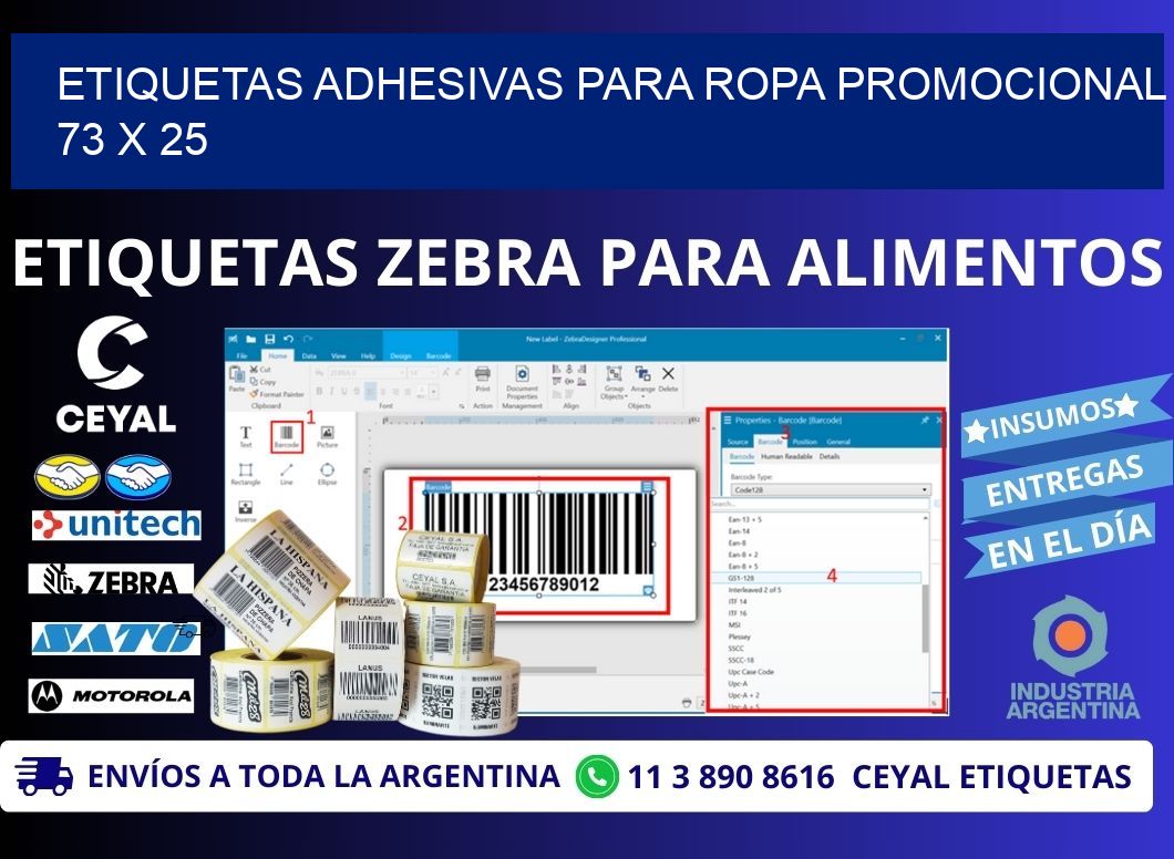 ETIQUETAS ADHESIVAS PARA ROPA PROMOCIONAL  73 x 25