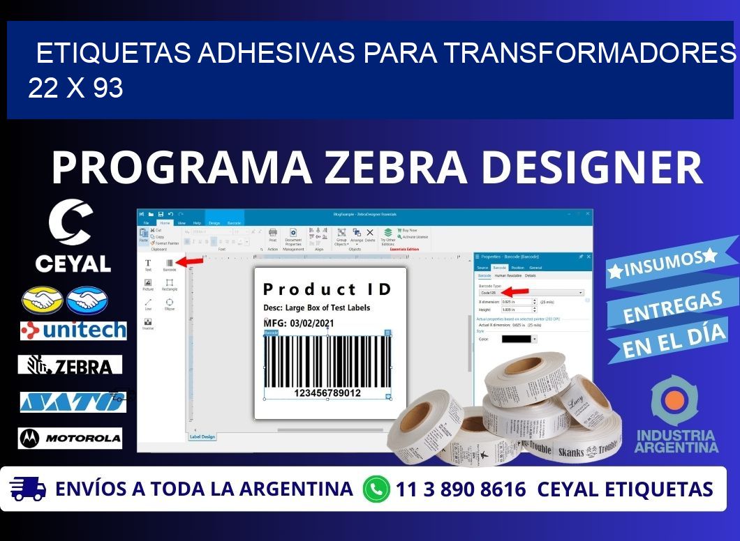 ETIQUETAS ADHESIVAS PARA TRANSFORMADORES 22 x 93
