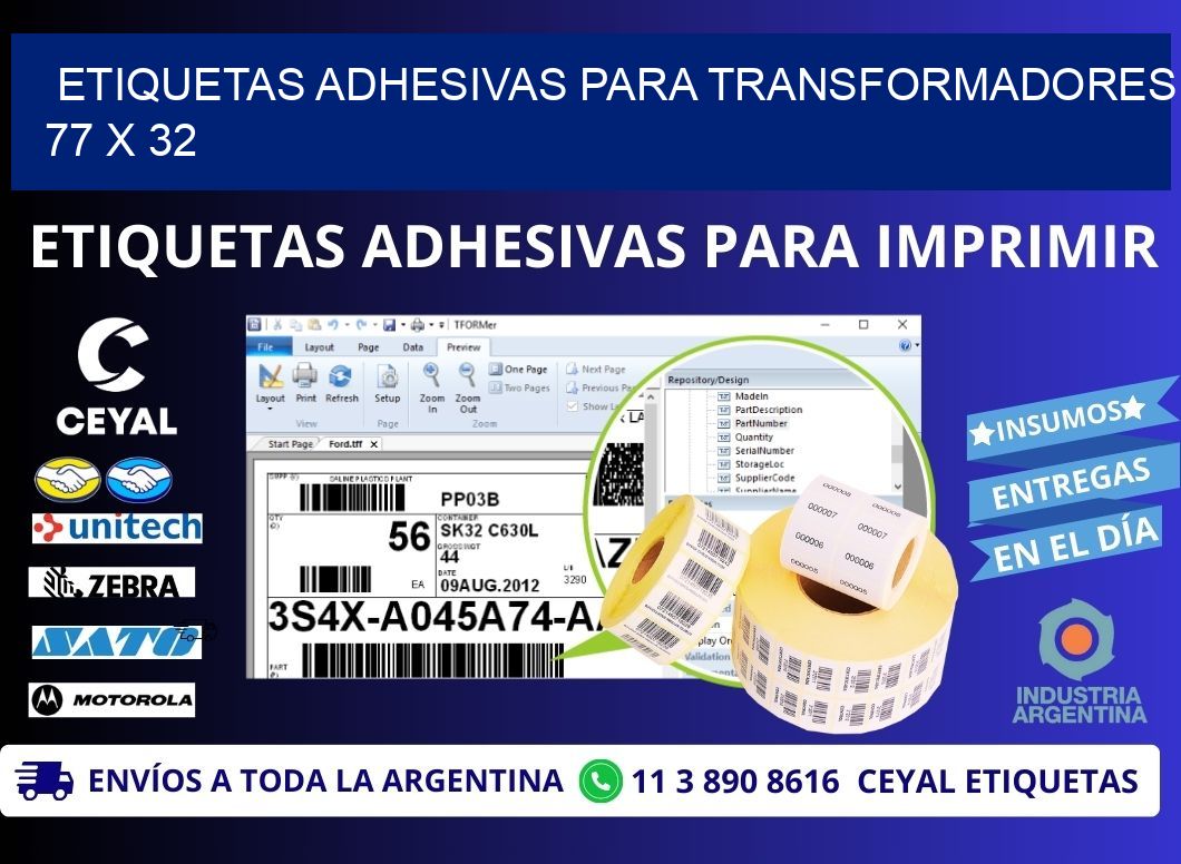 ETIQUETAS ADHESIVAS PARA TRANSFORMADORES 77 x 32