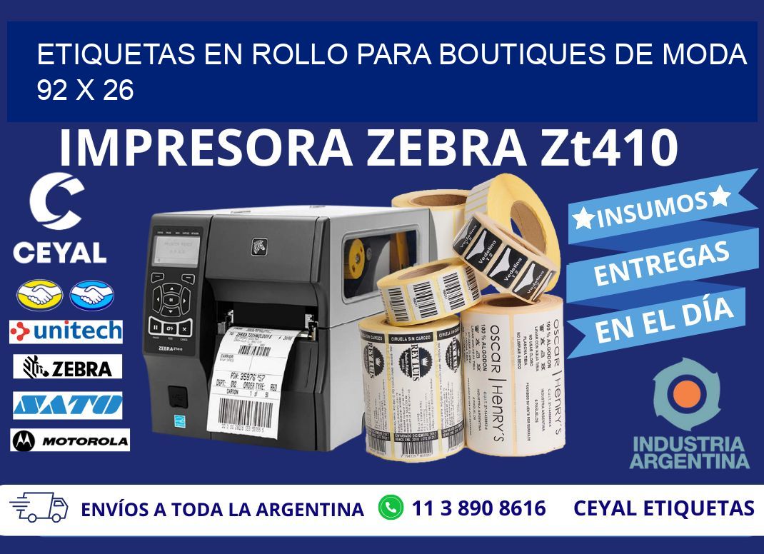 ETIQUETAS EN ROLLO PARA BOUTIQUES DE MODA  92 x 26