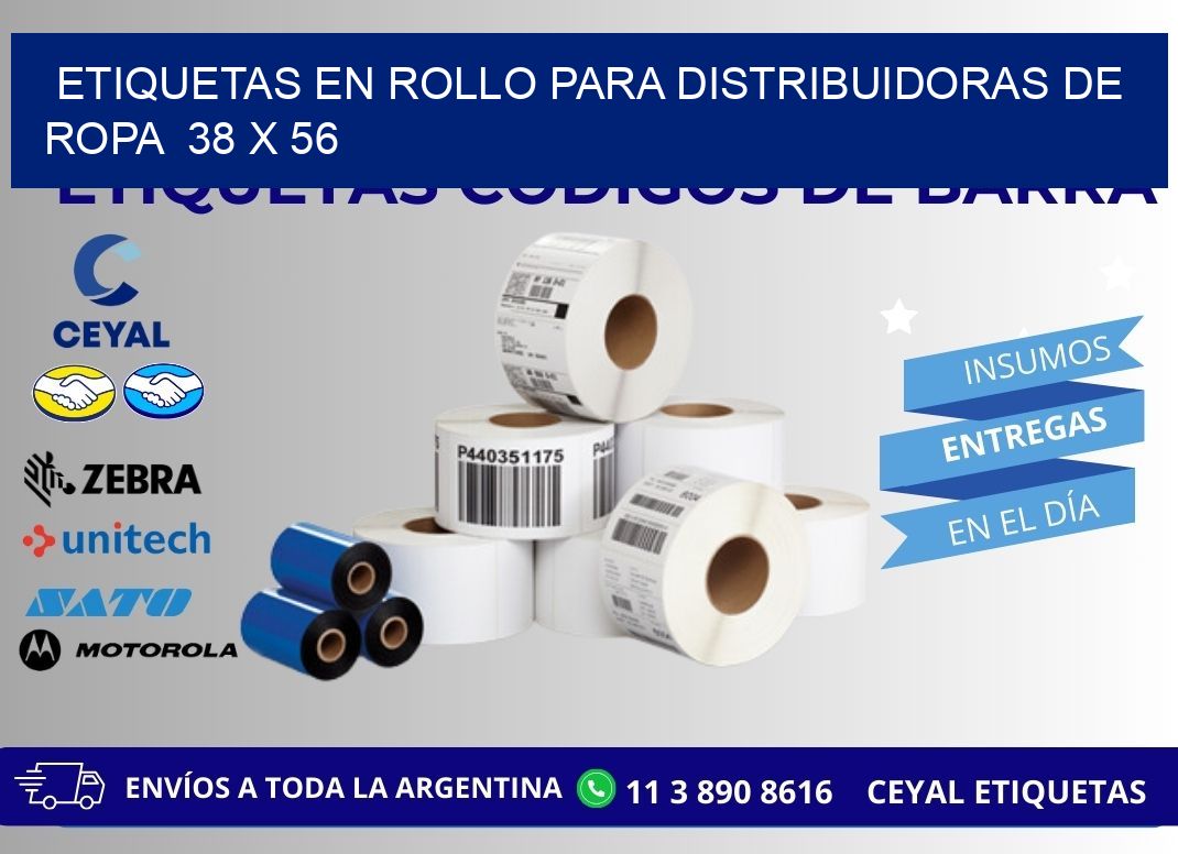 ETIQUETAS EN ROLLO PARA DISTRIBUIDORAS DE ROPA  38 x 56