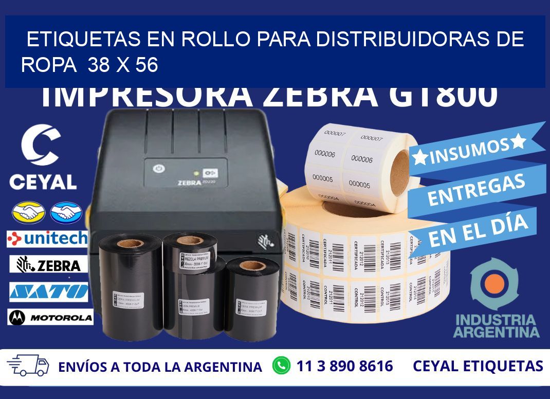 ETIQUETAS EN ROLLO PARA DISTRIBUIDORAS DE ROPA  38 x 56