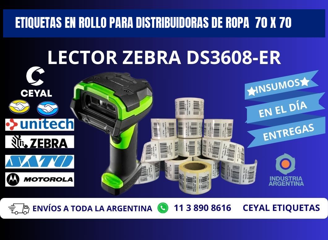 ETIQUETAS EN ROLLO PARA DISTRIBUIDORAS DE ROPA  70 x 70