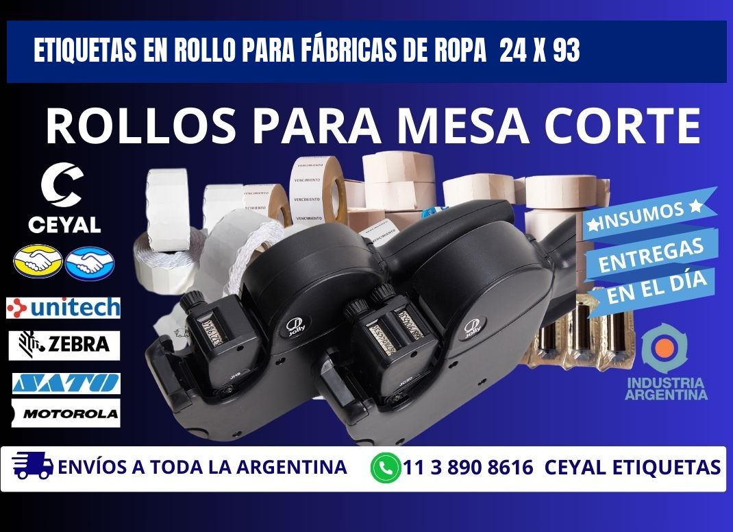 ETIQUETAS EN ROLLO PARA FÁBRICAS DE ROPA 24 x 93