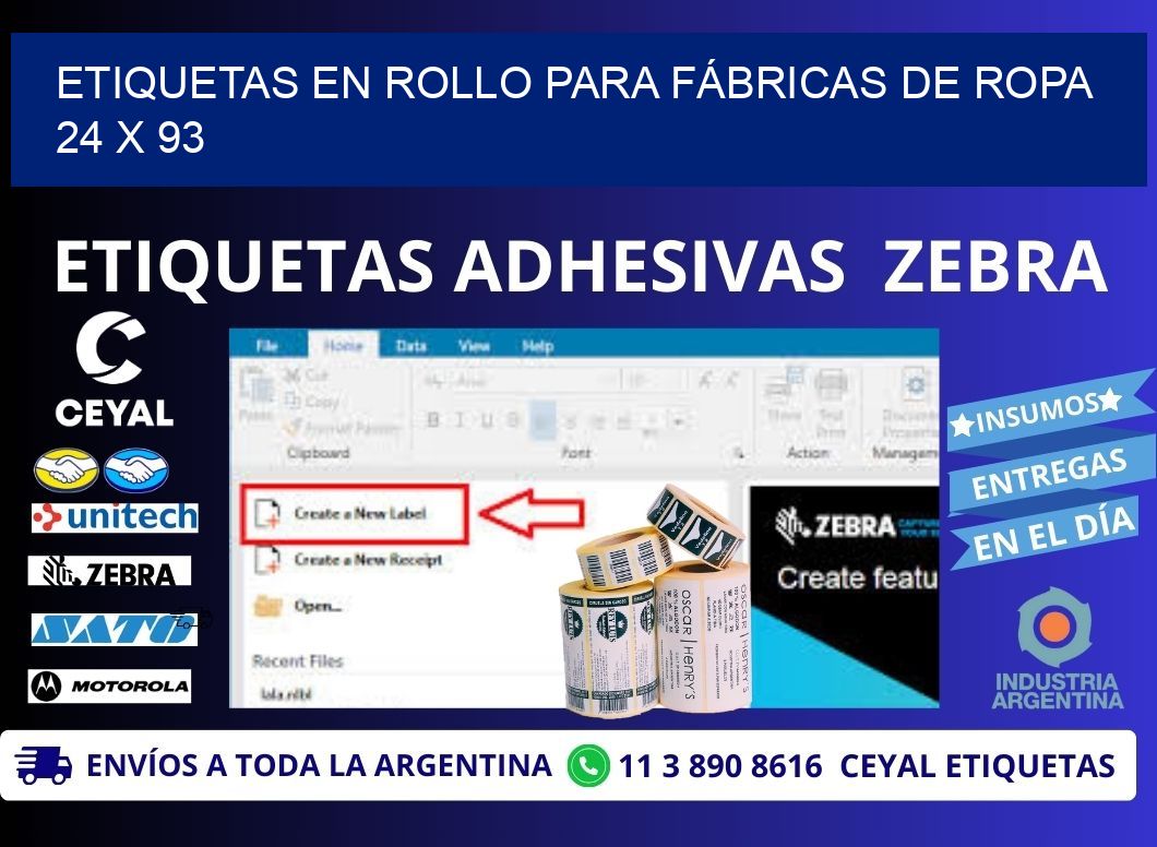 ETIQUETAS EN ROLLO PARA FÁBRICAS DE ROPA 24 x 93