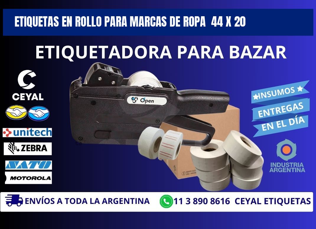 ETIQUETAS EN ROLLO PARA MARCAS DE ROPA 44 x 20