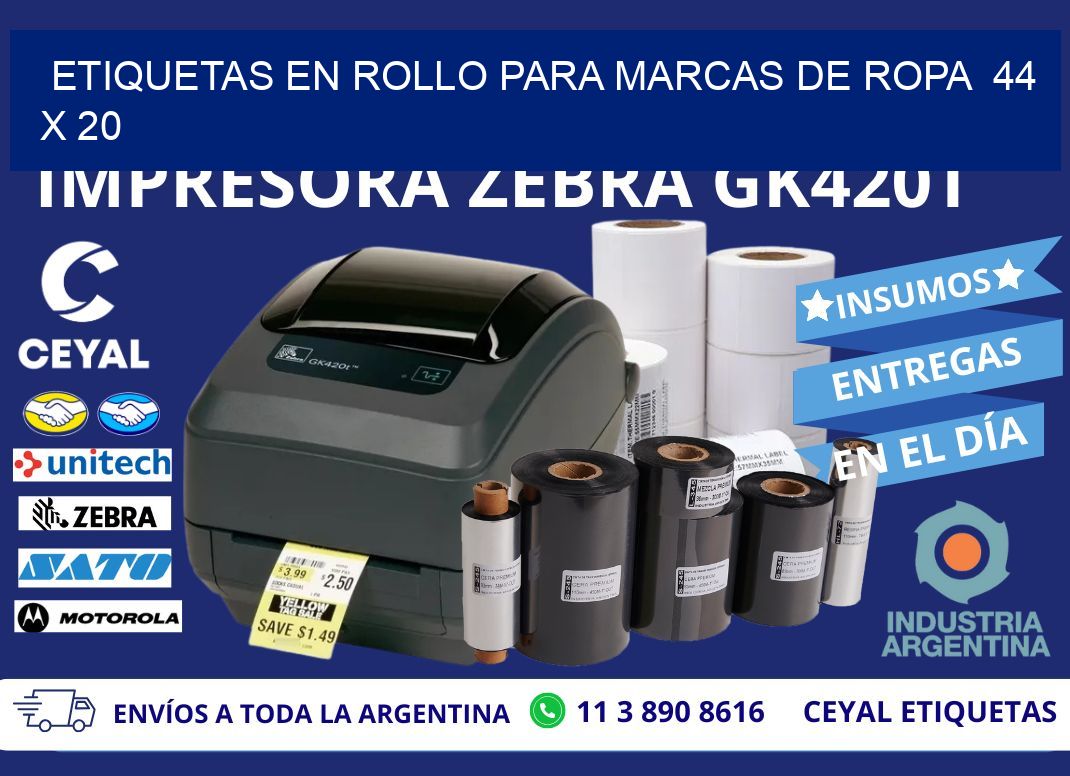 ETIQUETAS EN ROLLO PARA MARCAS DE ROPA 44 x 20