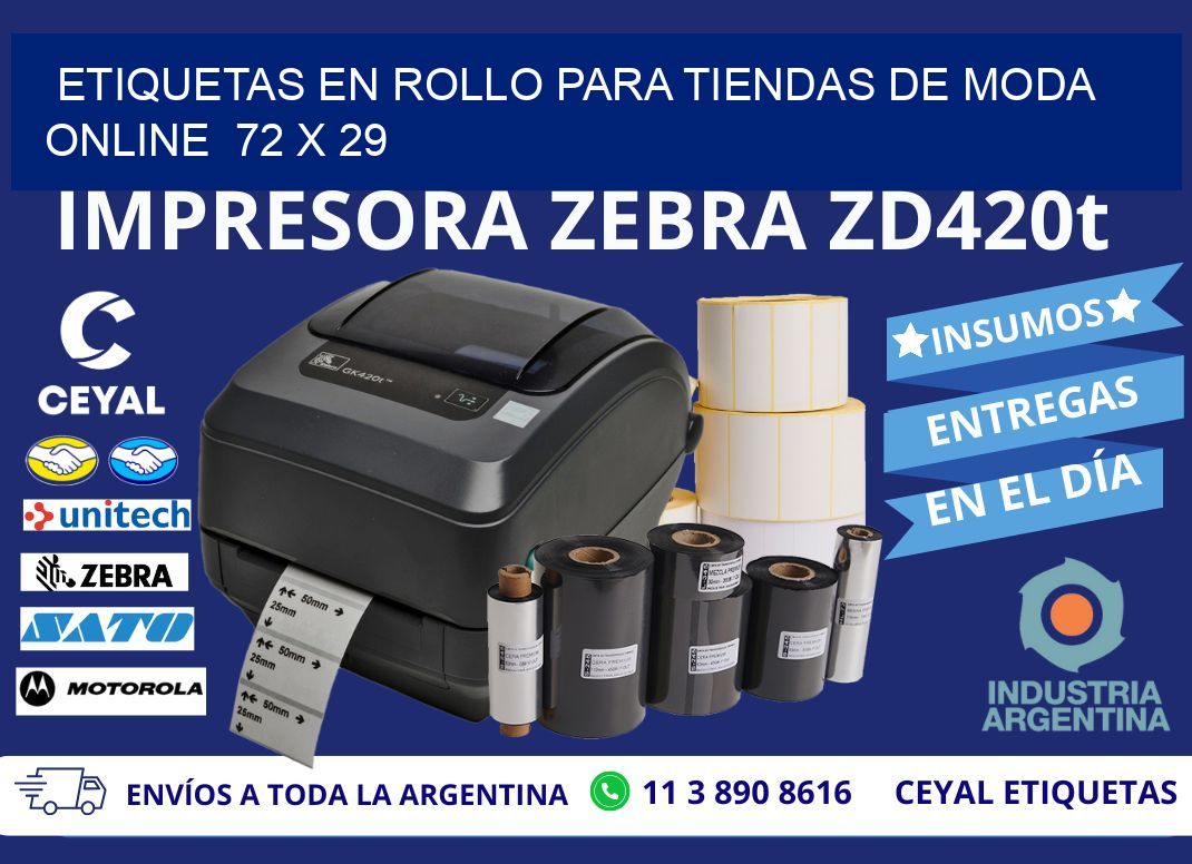 ETIQUETAS EN ROLLO PARA TIENDAS DE MODA ONLINE  72 x 29
