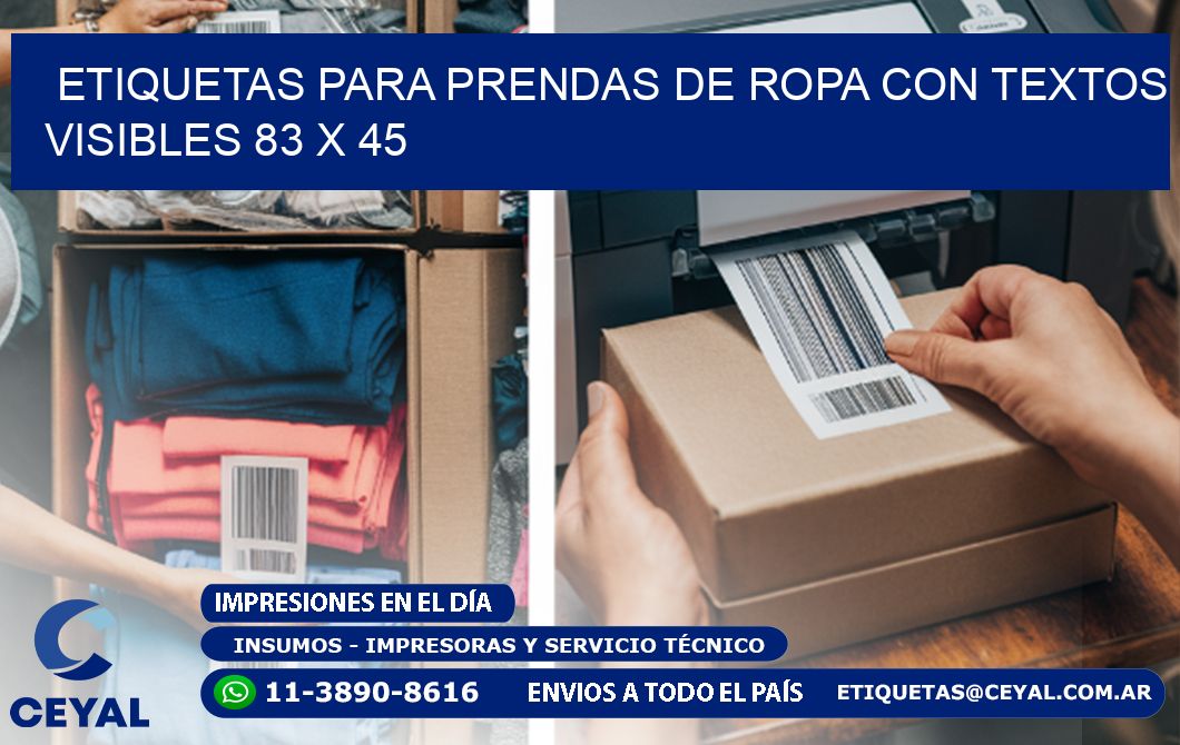 ETIQUETAS PARA PRENDAS DE ROPA CON TEXTOS VISIBLES 83 x 45