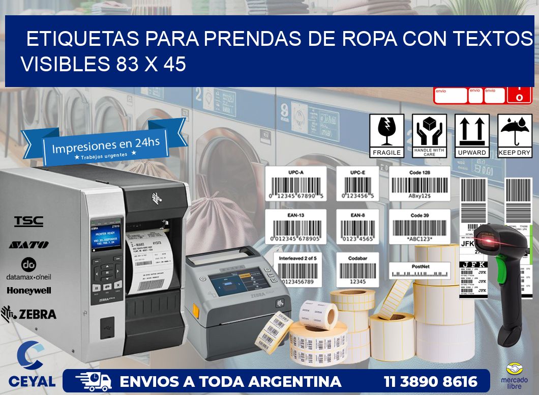 ETIQUETAS PARA PRENDAS DE ROPA CON TEXTOS VISIBLES 83 x 45